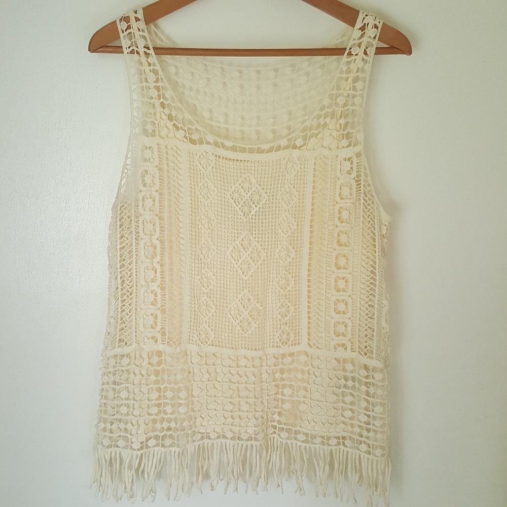 Lauren Ralph Lauren Crochet Laced Fringe Top